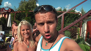 Wild Pool Party Orgy with Blondes Sucking Big Cocks