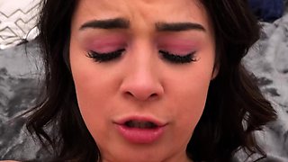 Hot brunette babe gives a perfect POV blowjob