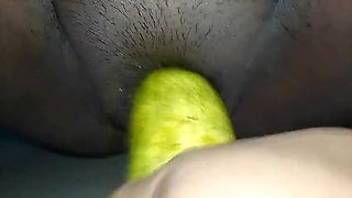 Indian girl Sakila homemade fuck with cucumber pressing her hairy pussy