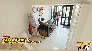 Faux hostel - teeny tiny narrow latina eighteen used by 2 Big Cocks in nasty threesome