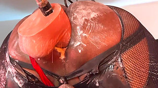 Locked Bottom Slut takes Huge Dildo on Fuck Machine